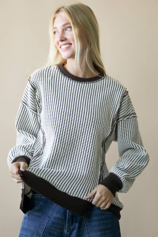 MEDIUM - Oversized Waffle Knit Casual Top in Chocolate