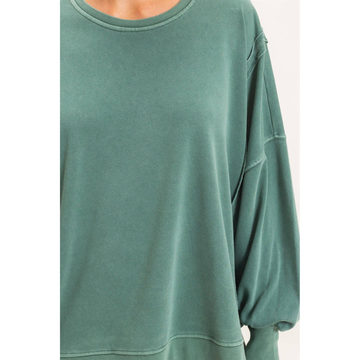 Oversized Raw Edge Top in Green
