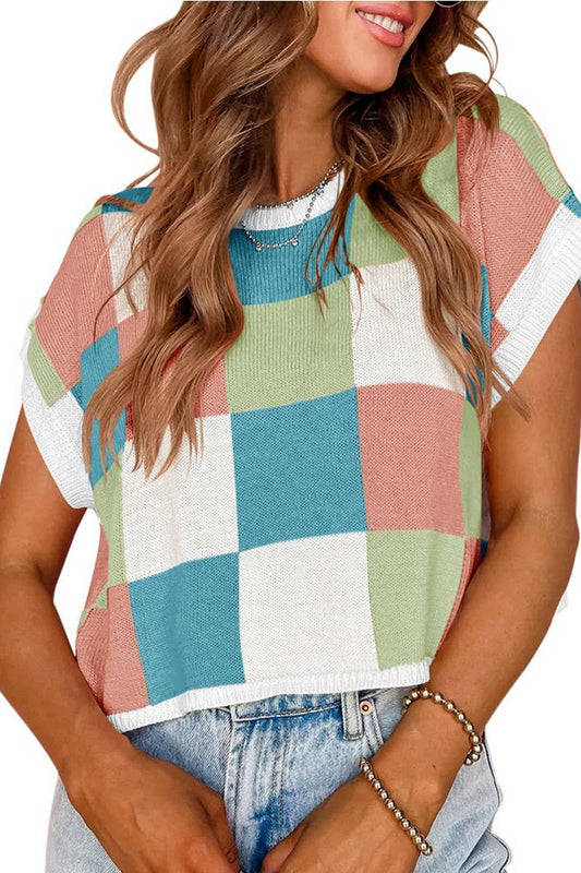 Checkered Top in Peacock