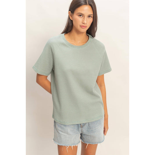 Striped Raglan Top in Sage Green