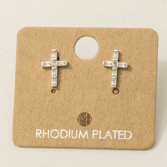 Mini Cross Stud Earrings in Silver
