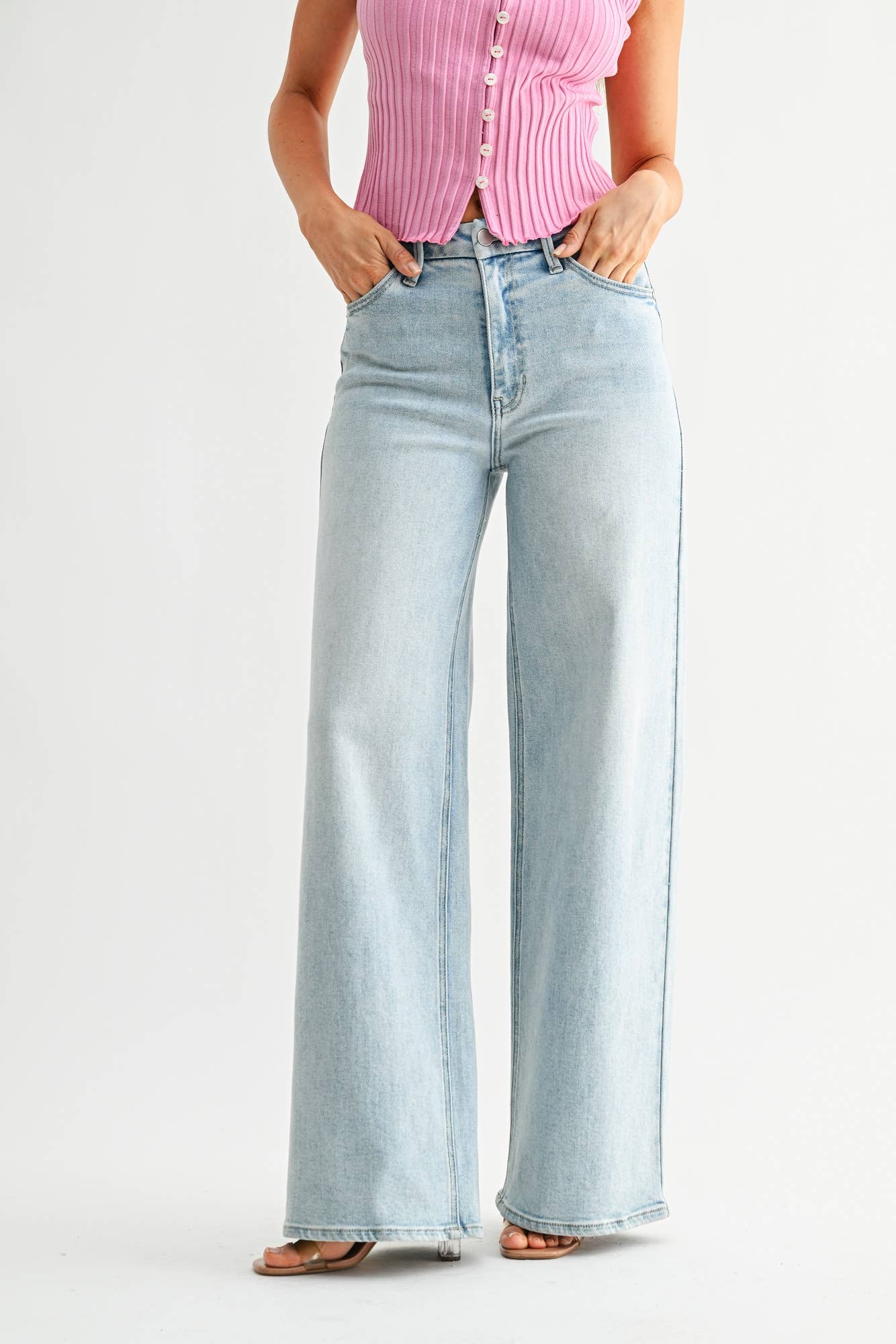 High Rise Palazzo Wide Leg Denim