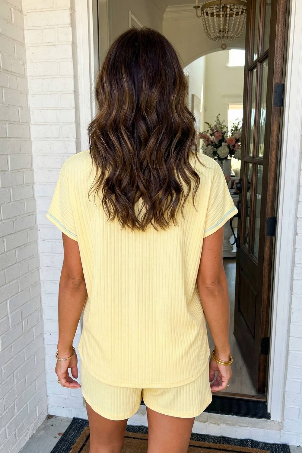 Ribbed Shorts Set in Yellow