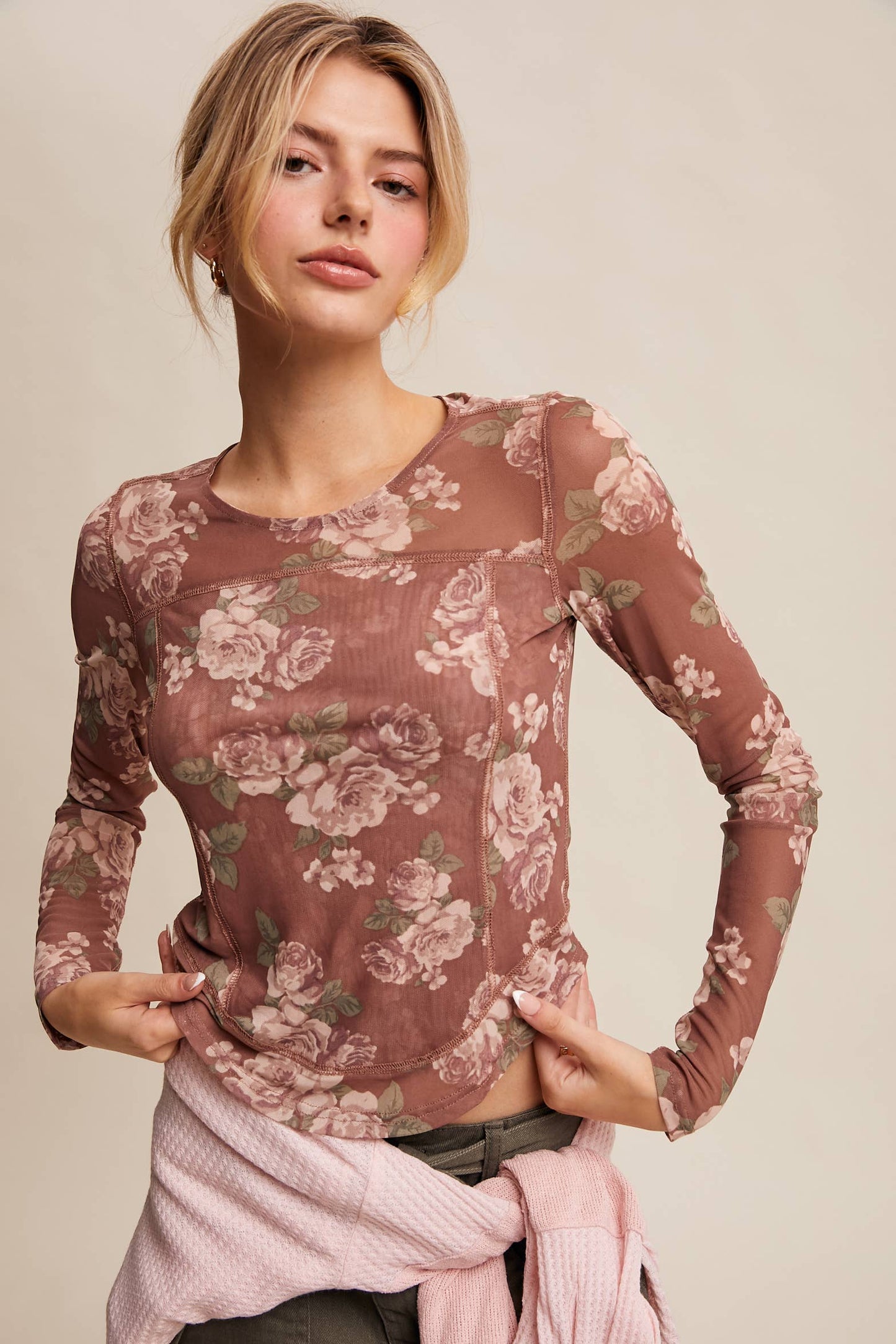 Floral Mesh Long Sleeve Top