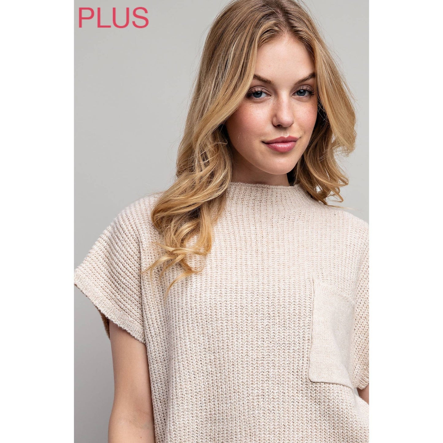 PLUS Drop Shoulder Sweater Top in Light Tan