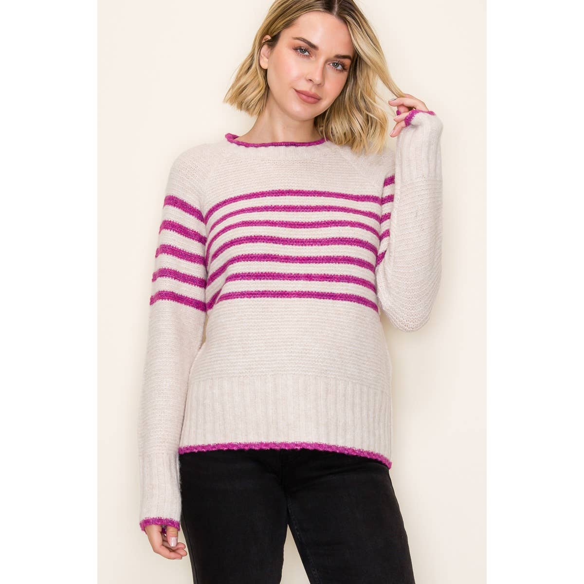 Pop Color Striped Sweater in Magenta