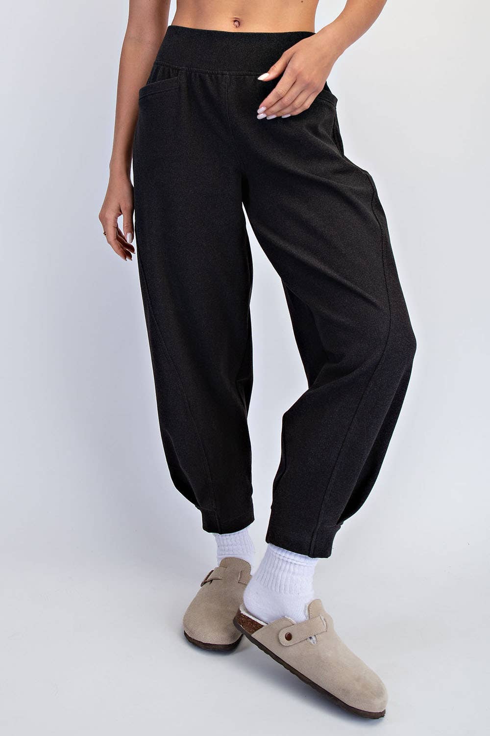Brushed Rib Cocoon Joggers in Black