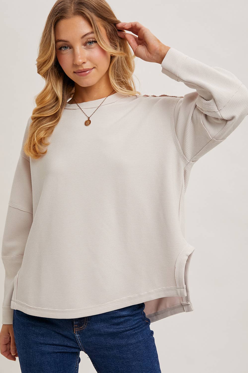 Oversized Side Slit Sweatshirt in Ecru