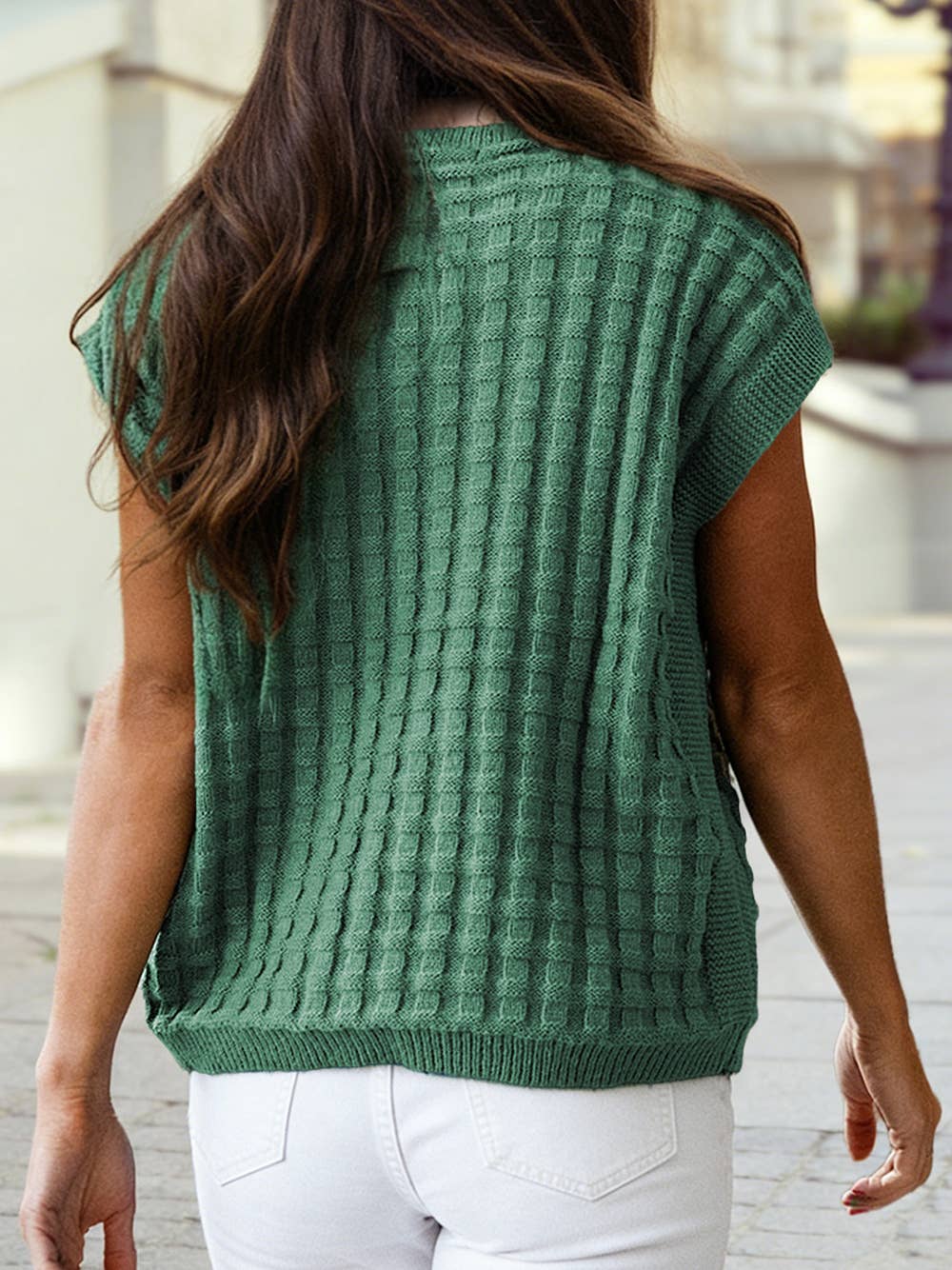 Textured Short Sleeve Sweater in Green