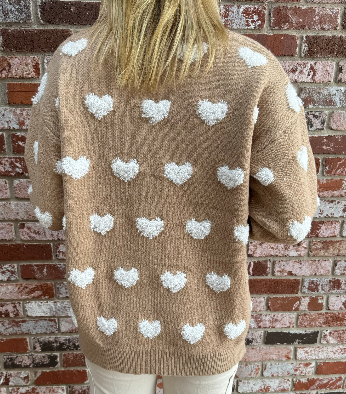 Heart Sweater Cardigan in Taupe