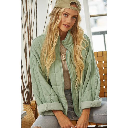 Vintage Washed Quilted Jacket in Sage