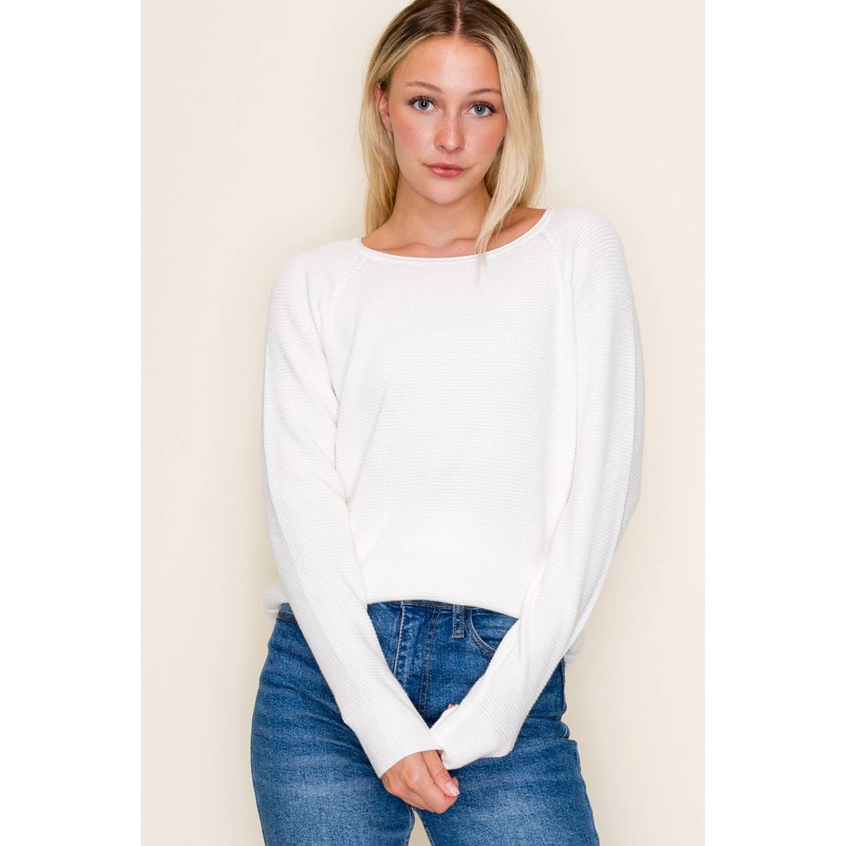 Textured Waffle Sweater in Ivory