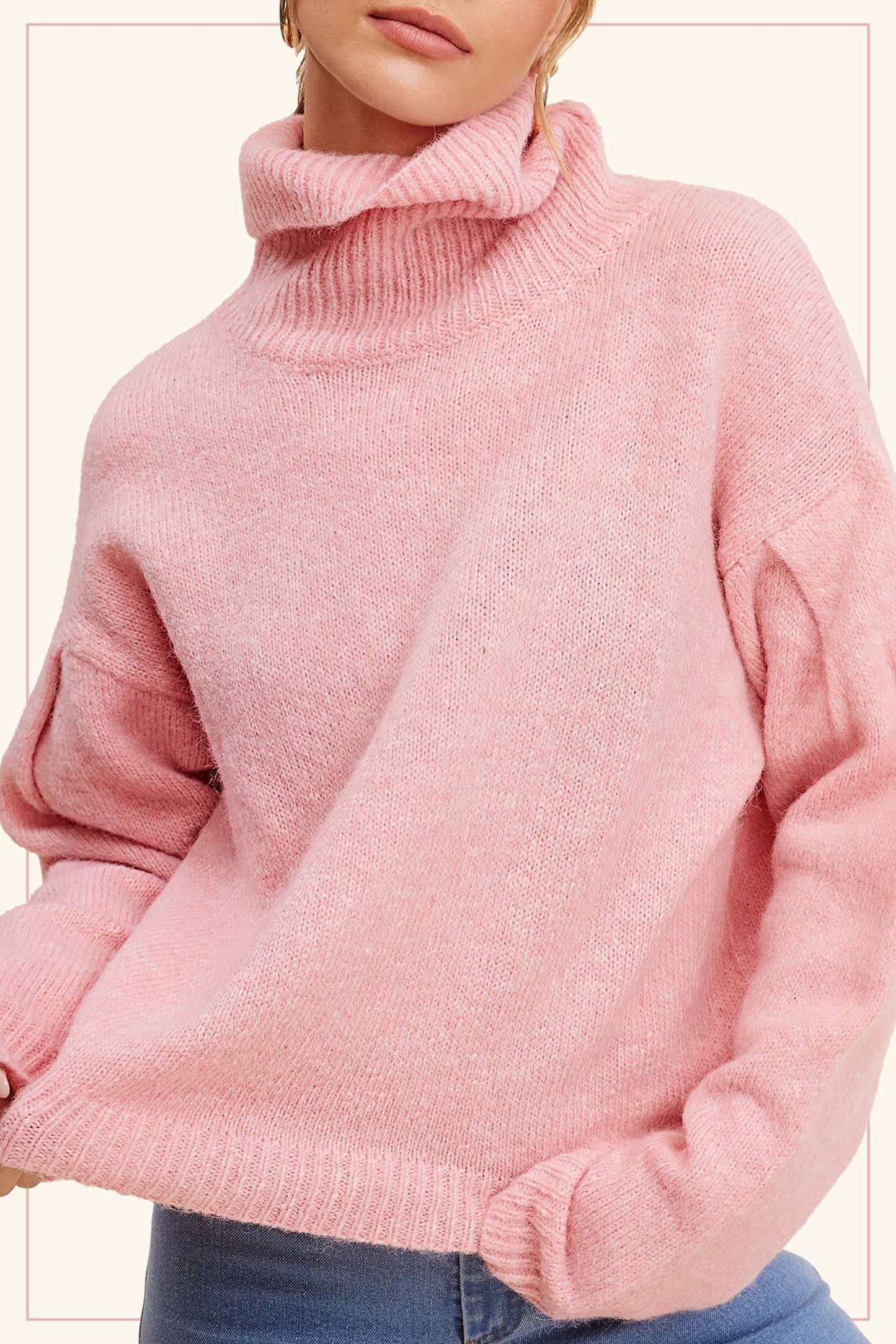 Loose Fit Turtleneck Sweater in Strawberry Milk