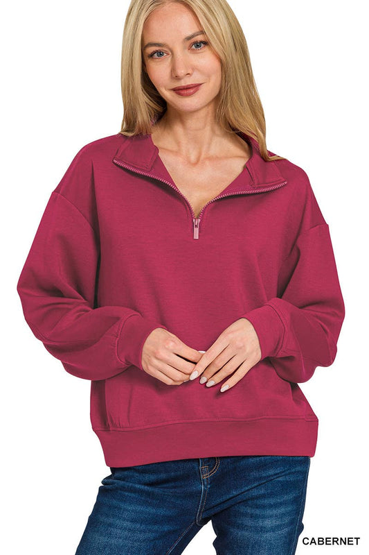 SMALL - Scuba Half Zip Pullover in Cabernet