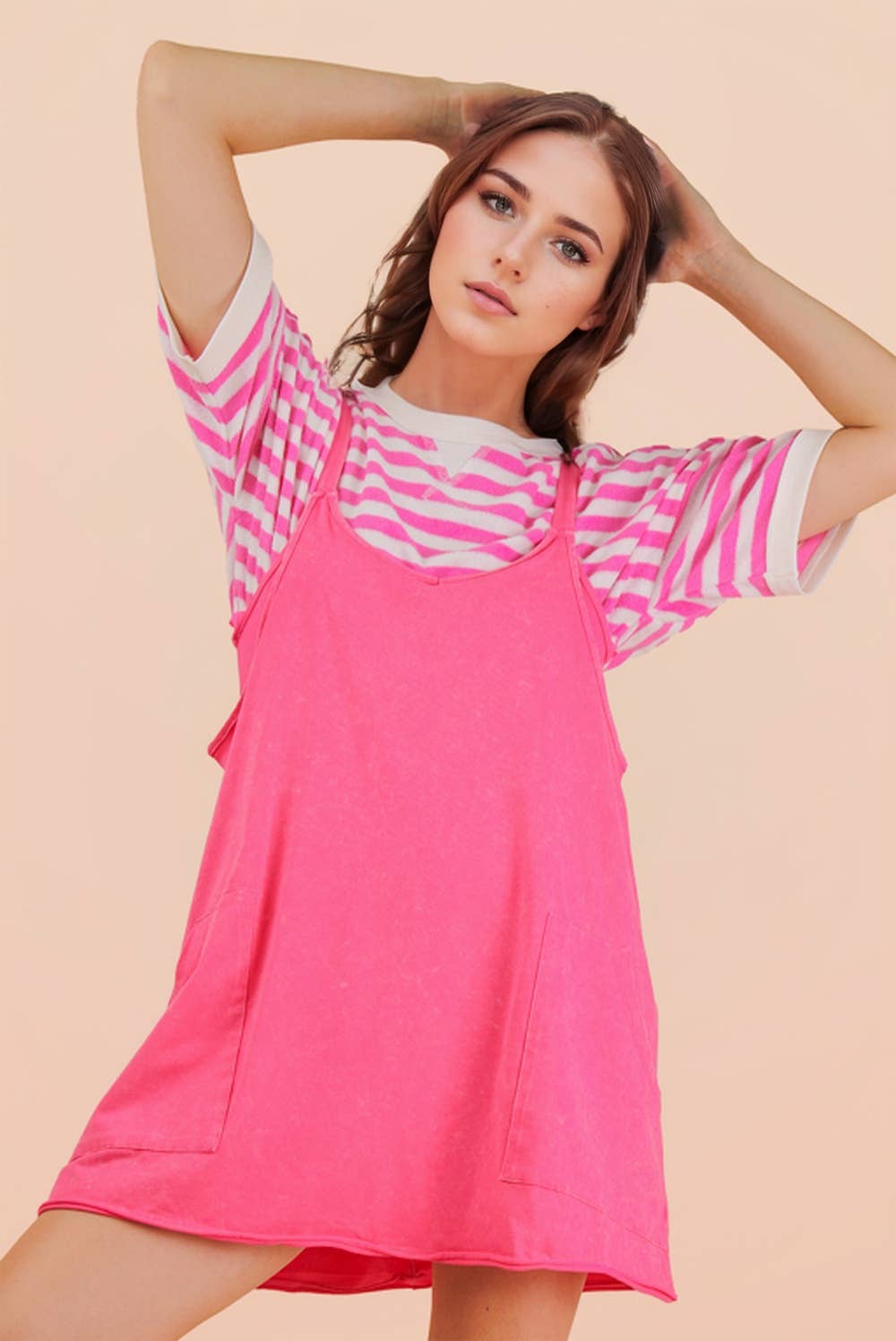 Mineral Washed Mini Dress in Pink