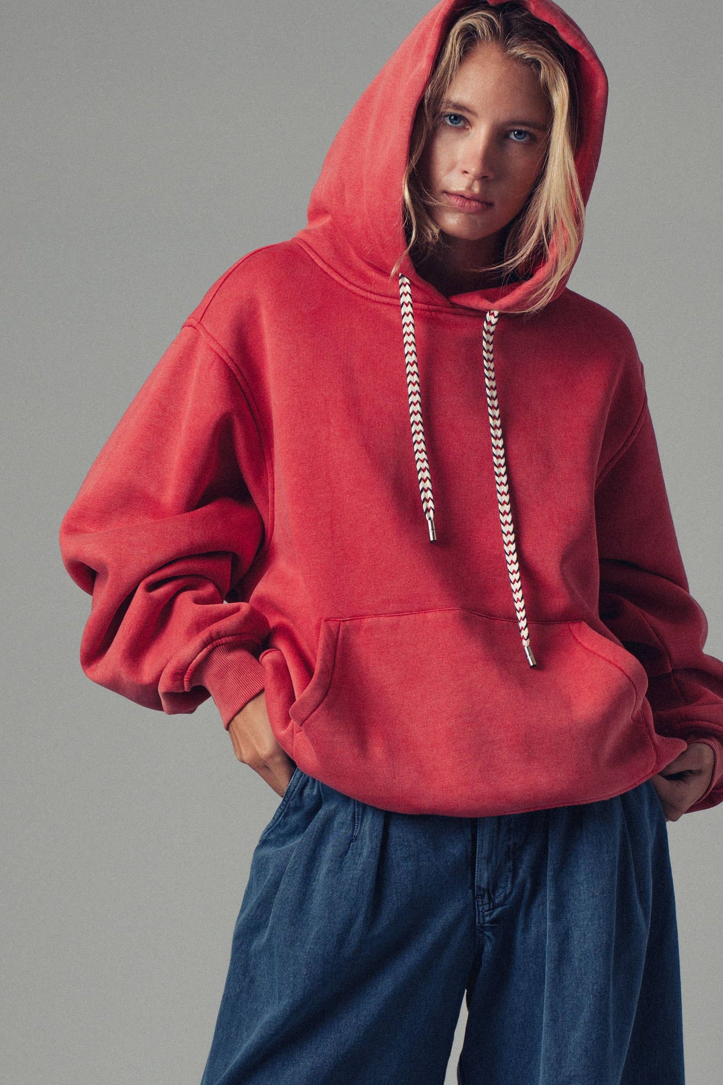 Vintage Wash Oversized Hoodie in Red