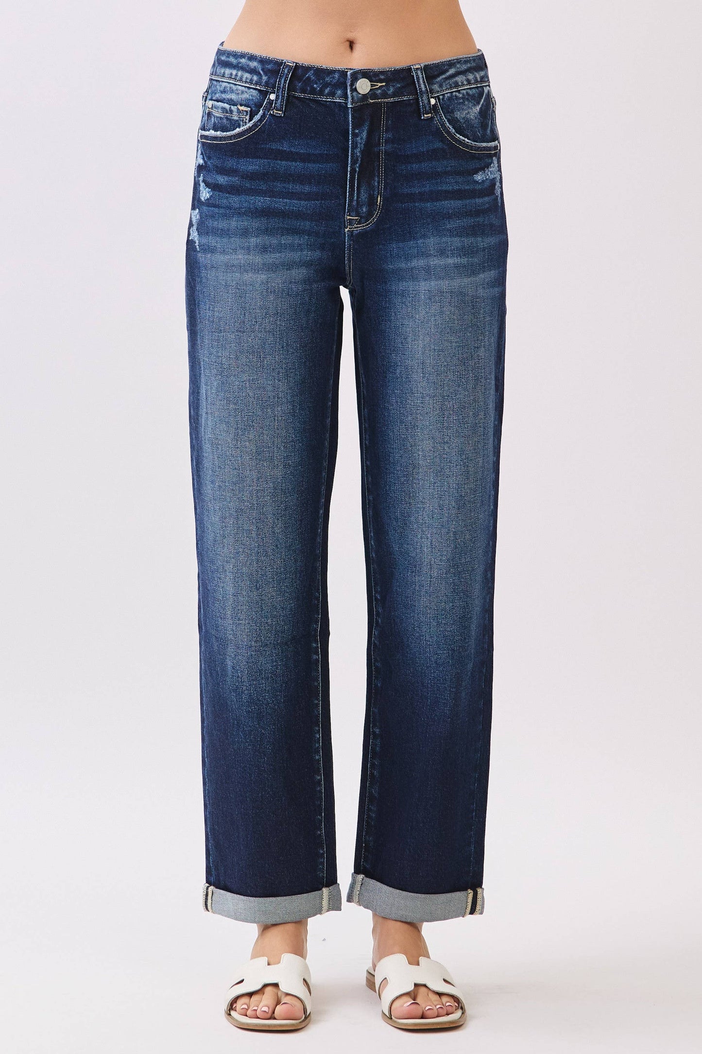 High Rise Straight Denim in Dark Wash