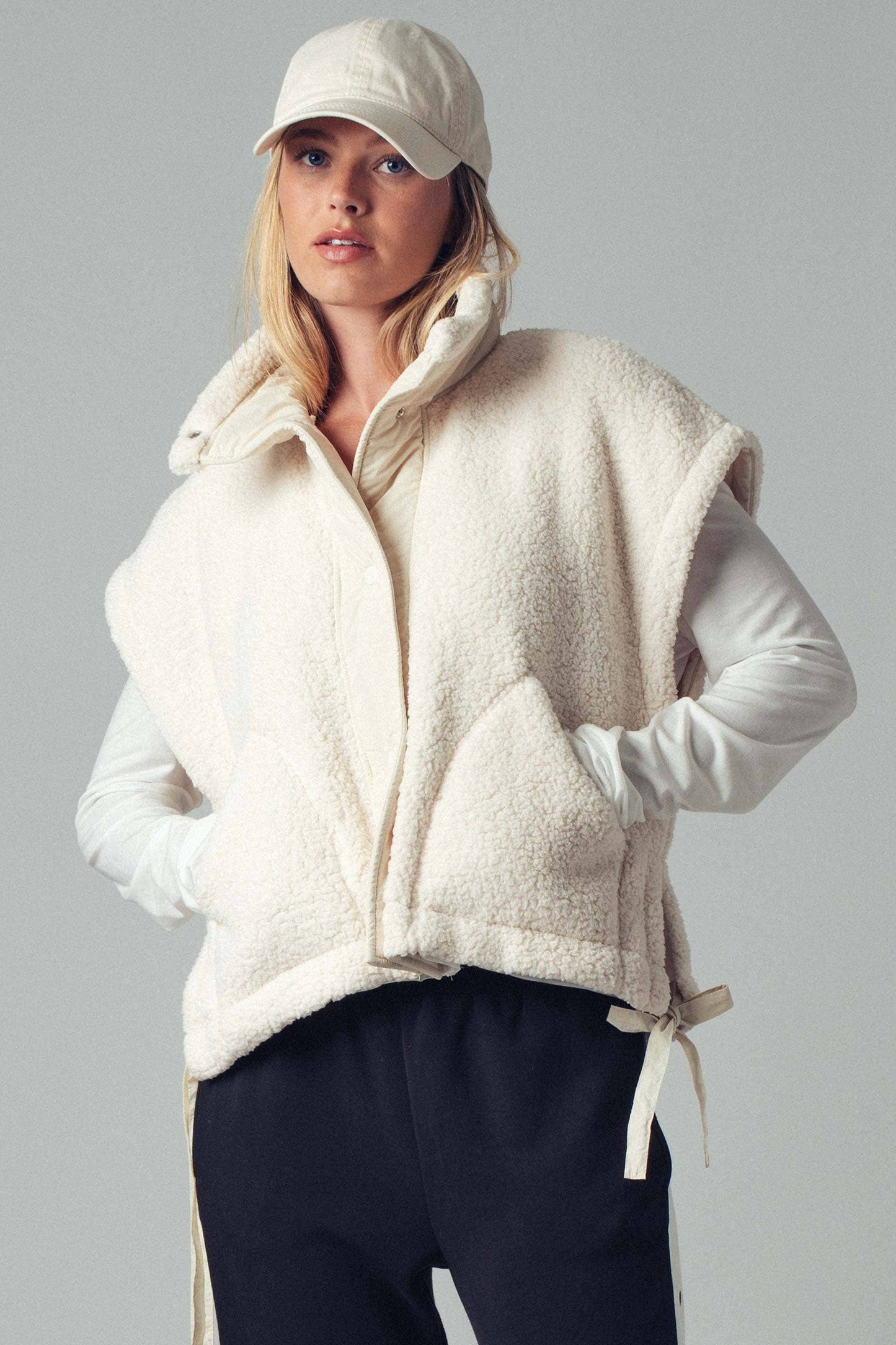 Quilted Collar Sherpa Vest in Ivory