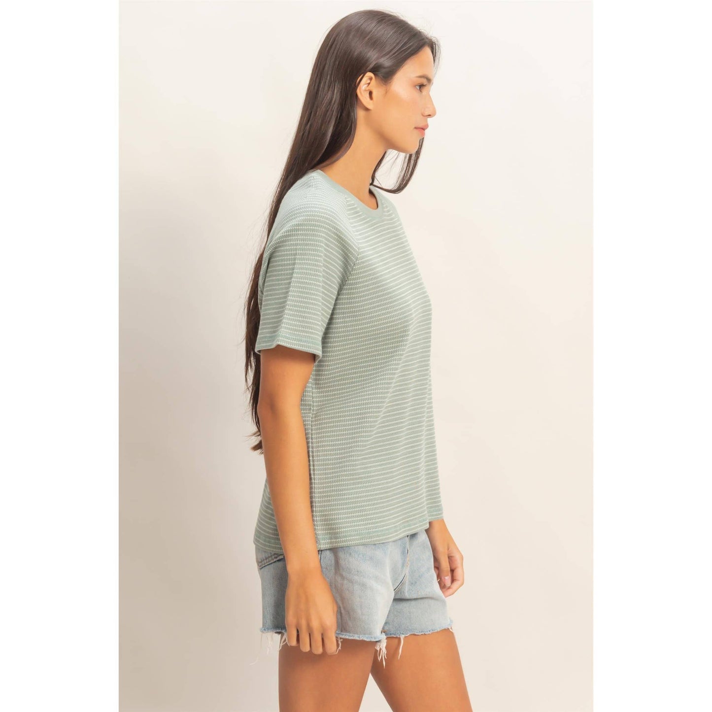 Striped Raglan Top in Sage Green