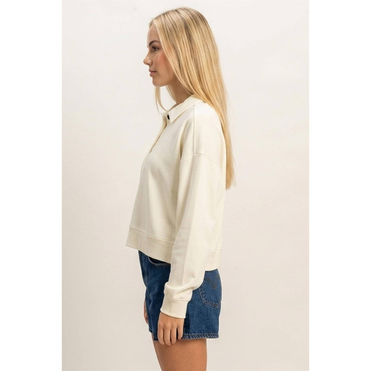 Button-Front Sweatshirt in Cream