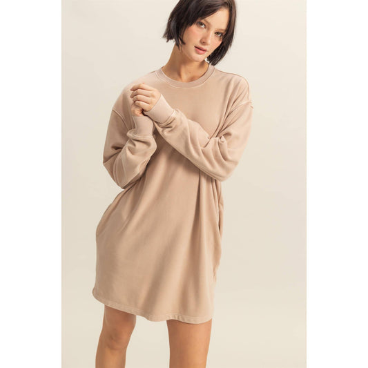 Oversized Sweatshirt Dress in Dark Taupe