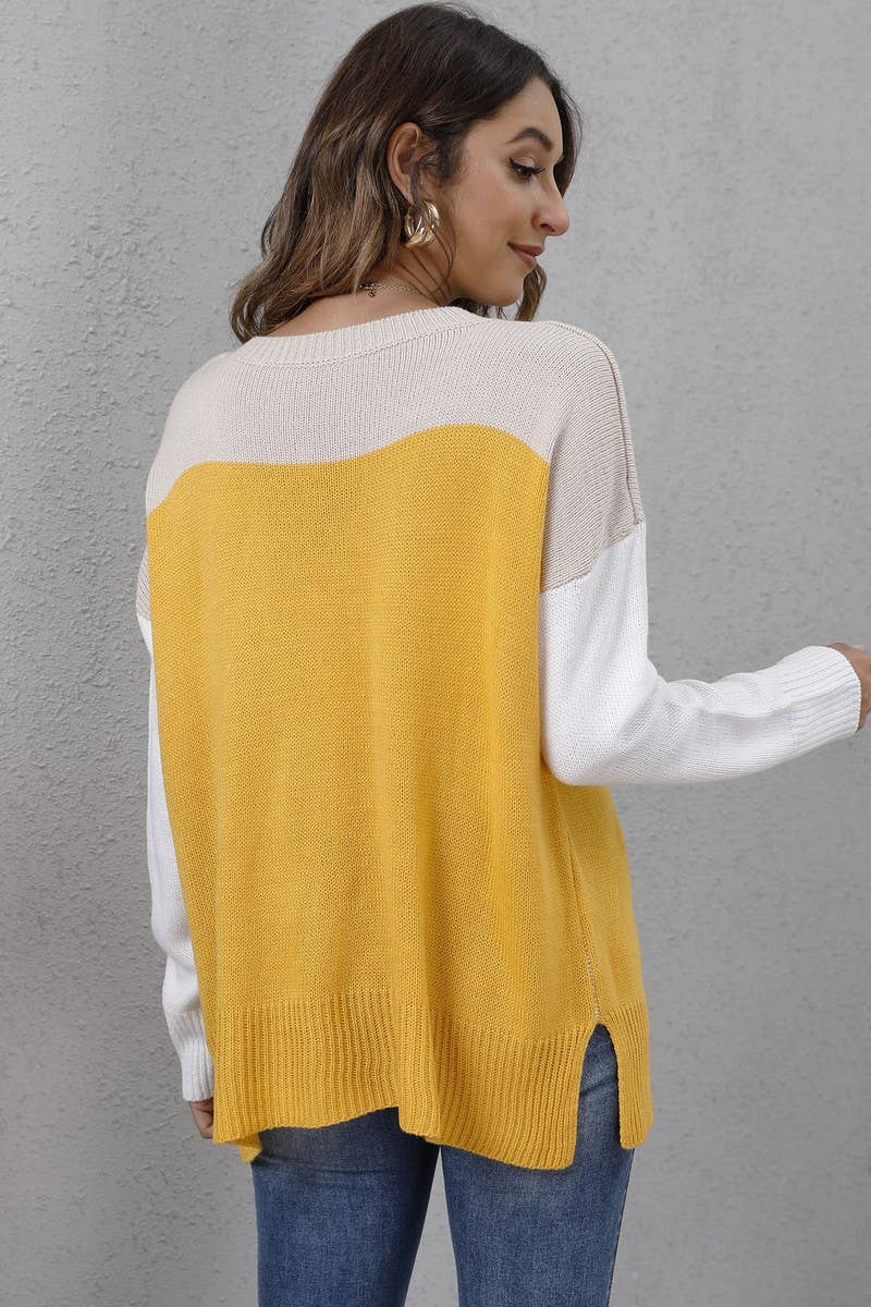 Round Neck Pullover Sweater in Yellow