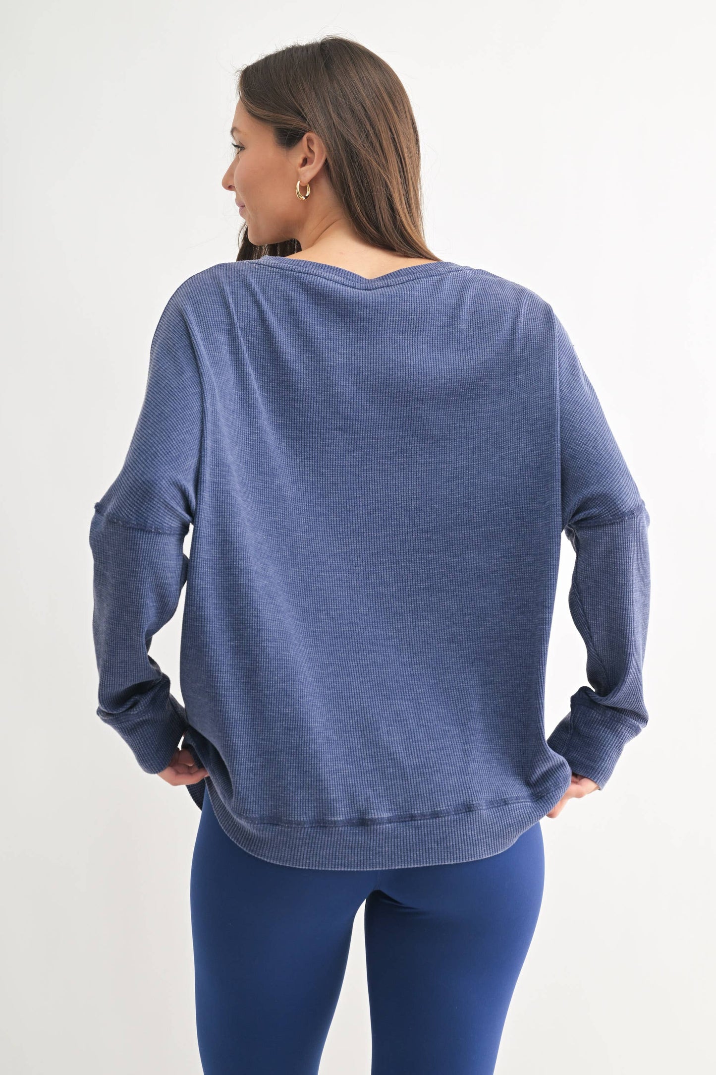 Ribbed Waffle Pullover in Blue