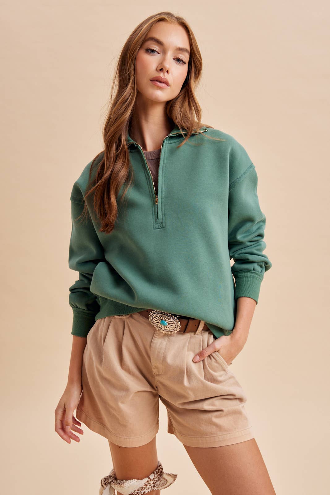 Classic Quarter Zip Pullover in Green