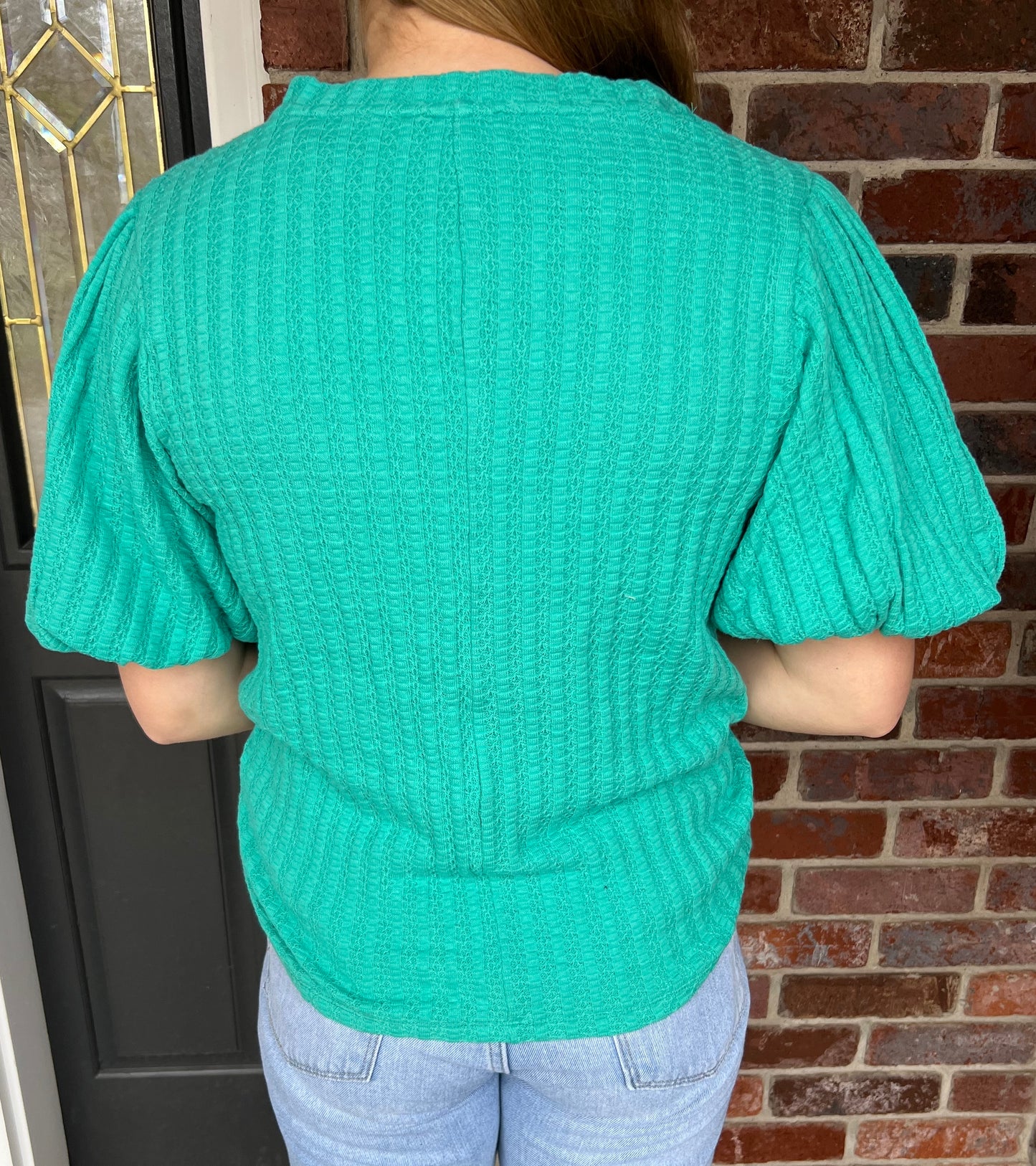 Puff Sleeve Textured Top in Emerald