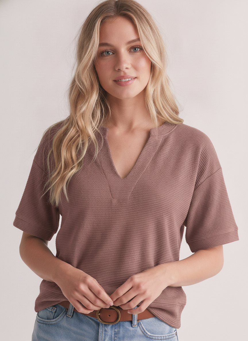 Cloudy Knit V Neck in Dusty Mauve