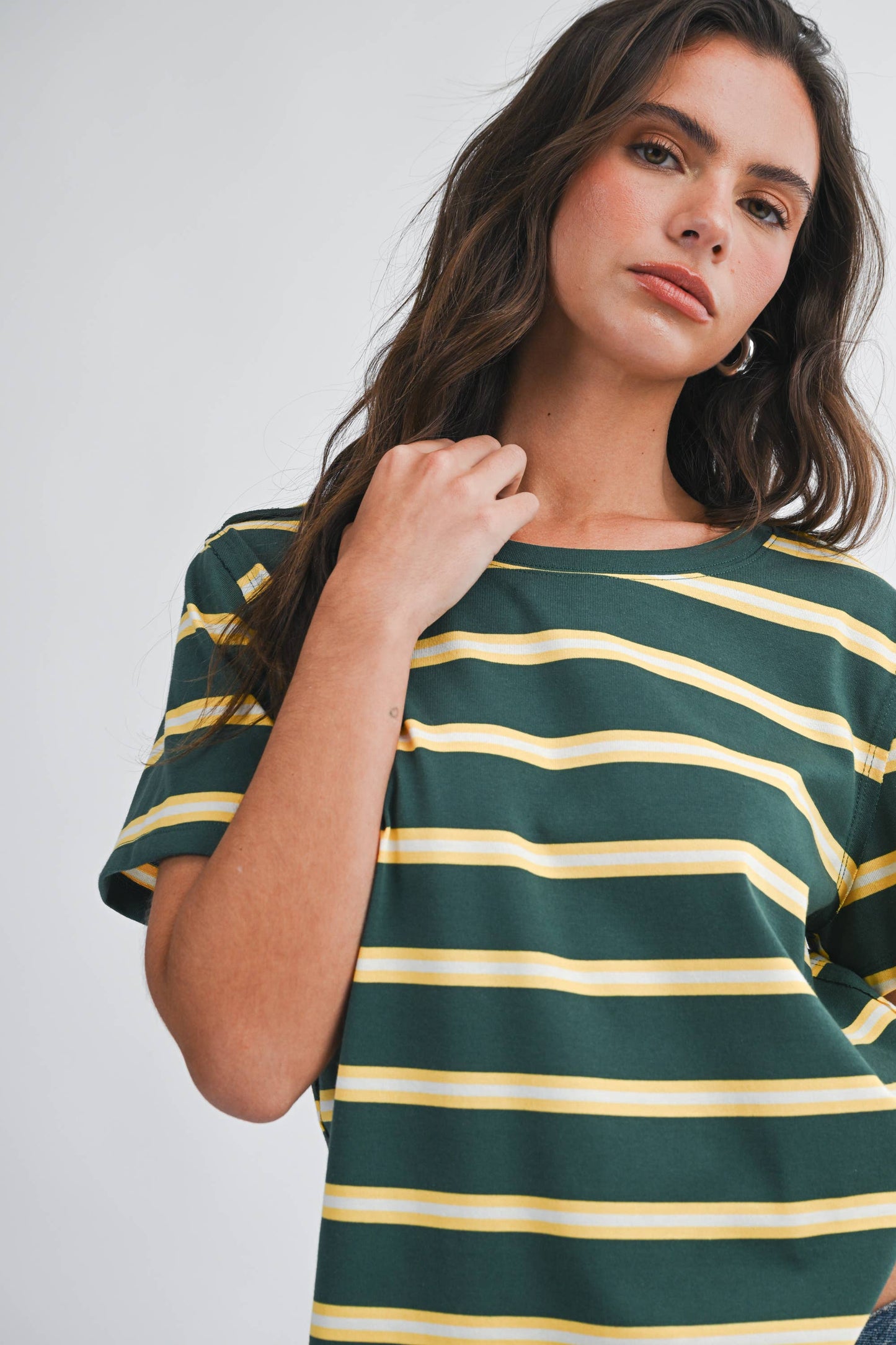 Striped Boxy Tee in Green