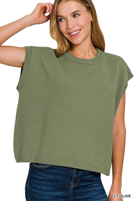 Cap Sleeve Sweater Top in Light Olive