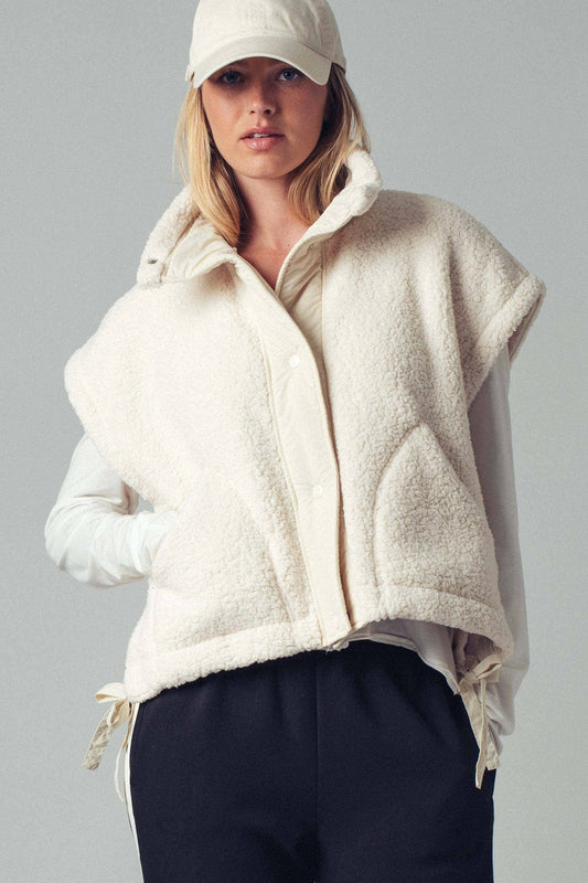 Quilted Collar Sherpa Vest in Ivory