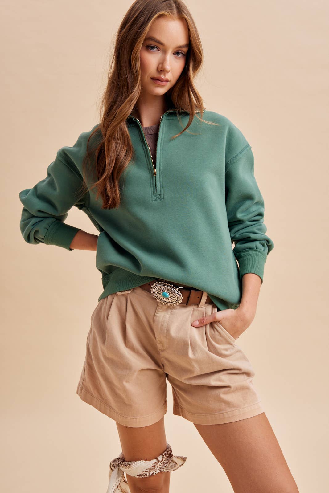 Classic Quarter Zip Pullover in Green
