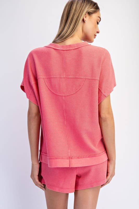 Oversized Mineral Wash Honeycomb Tee in Strawberry
