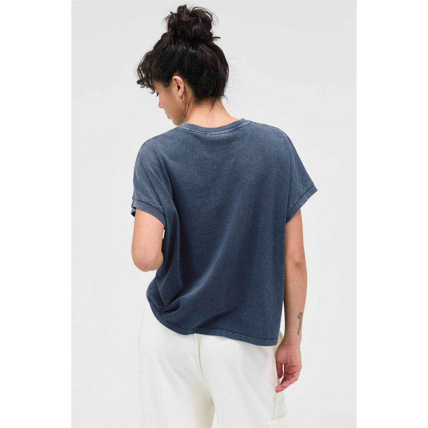 Cap Sleeve Mineral Wash Tee in Navy