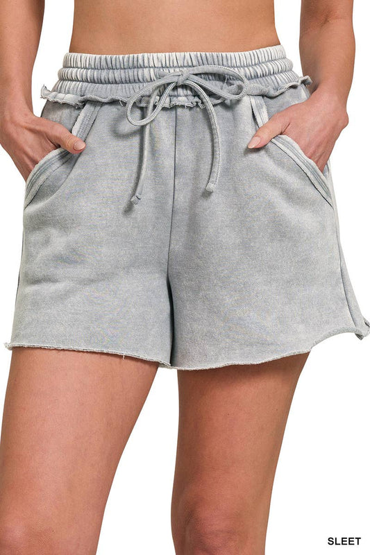 Fleece Drawstring Shorts in Sleet