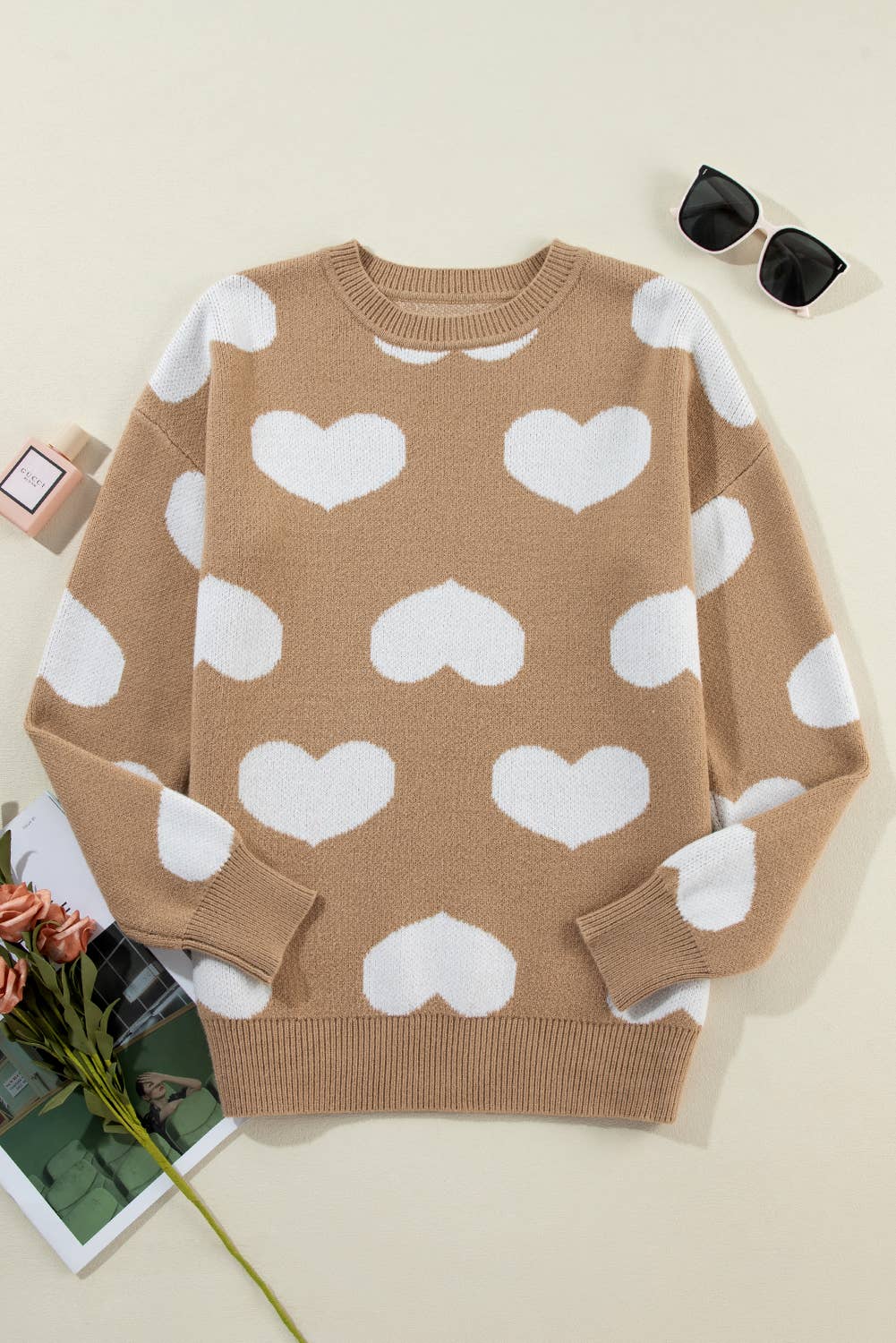 Heart Pattern Valentine's Sweater in Taupe