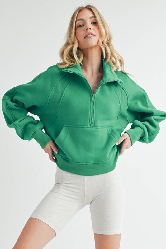 Funnel Neck Half Zip Pullover in Lily Pad