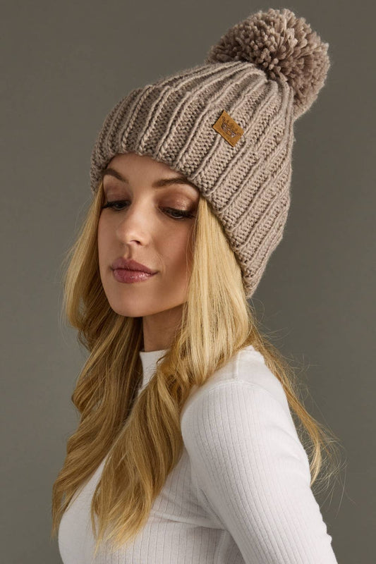 Taupe Knit Pom Hat