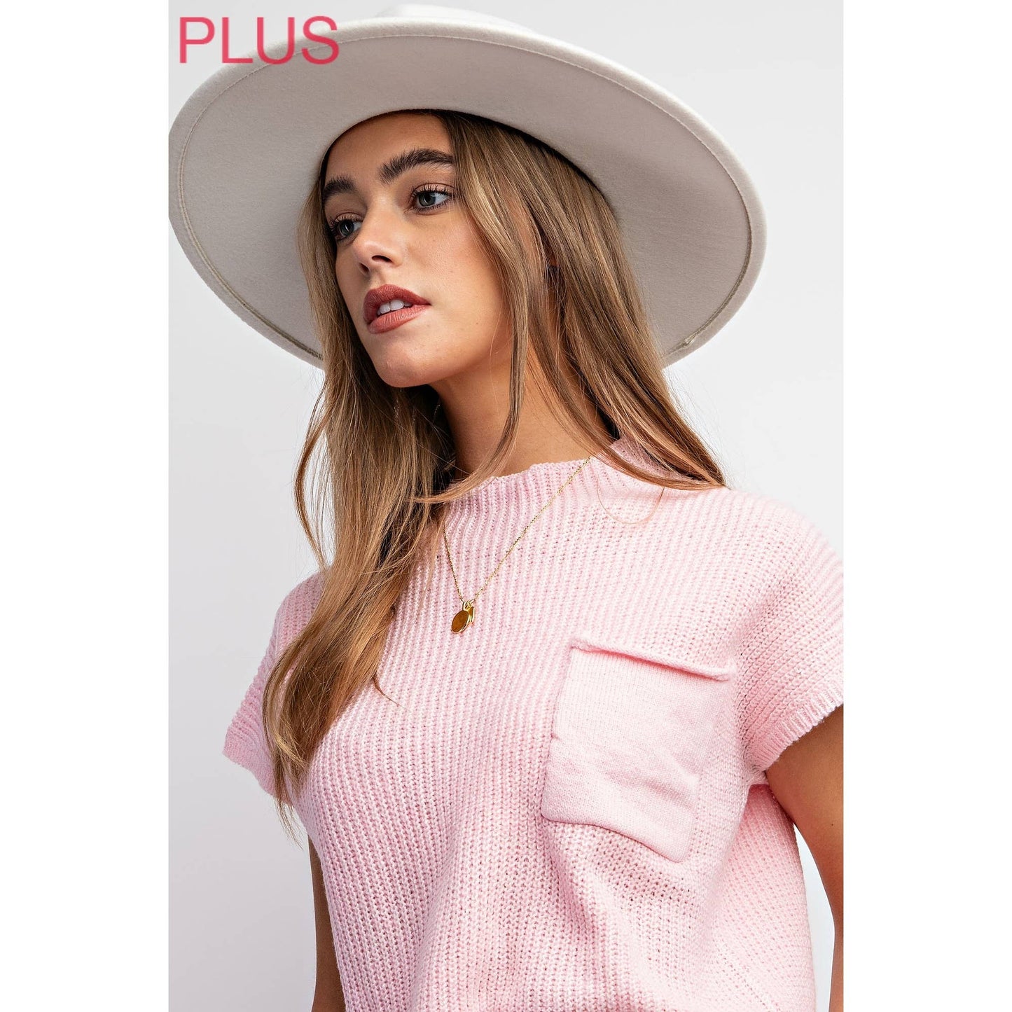 PLUS Drop Shoulder Sweater Top in Light Pink