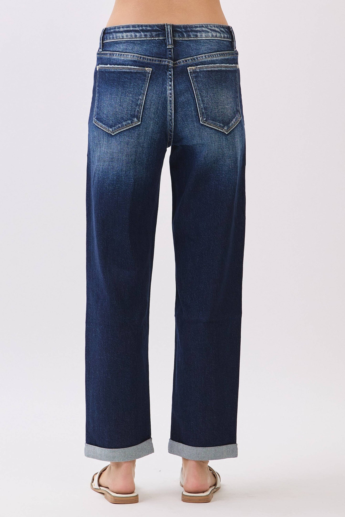 High Rise Straight Denim in Dark Wash