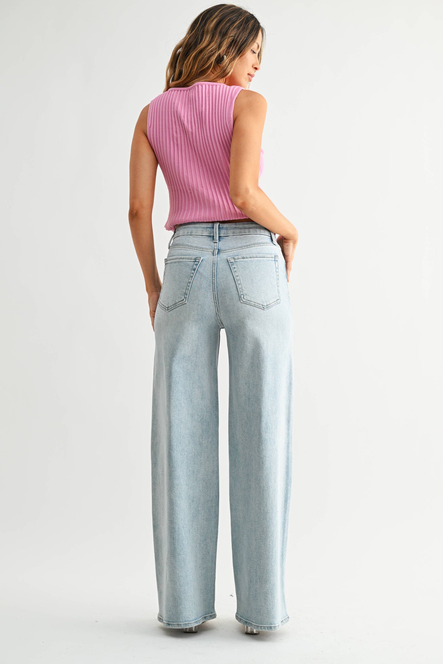 High Rise Palazzo Wide Leg Denim