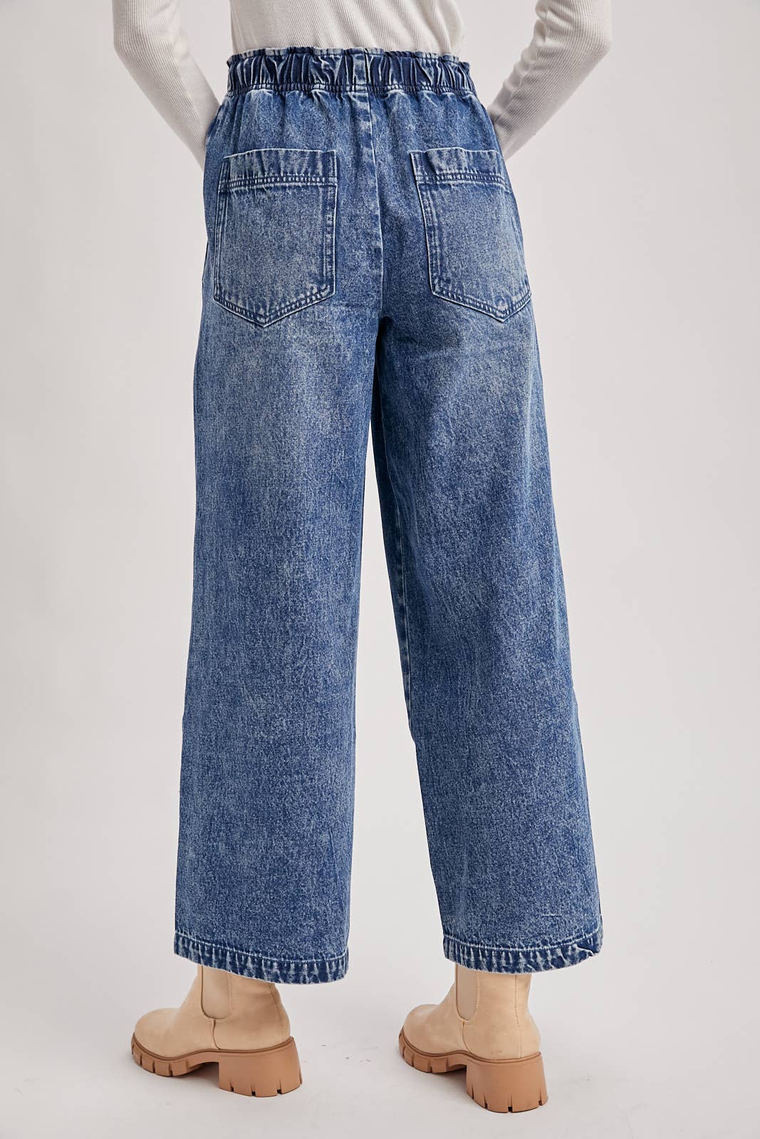 Paperbag Wide Leg Denim in Medium Wash