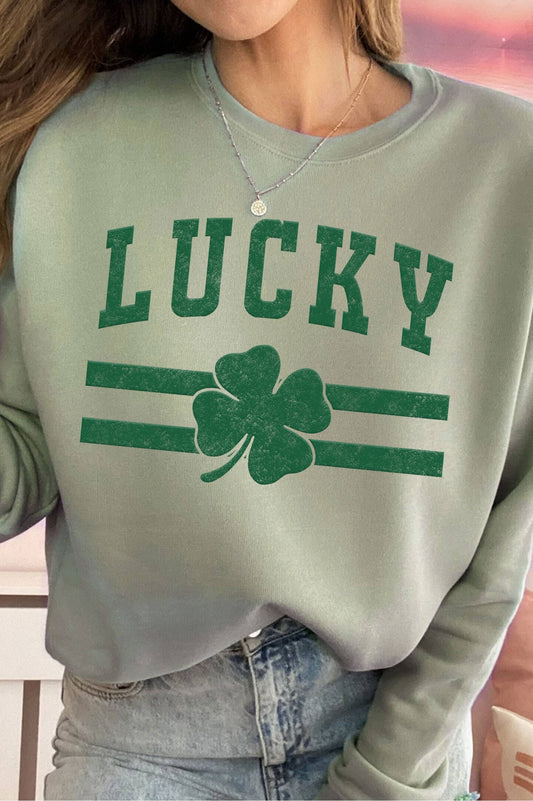 Graphic - Lucky Clover Sweatshirt in Sage Green