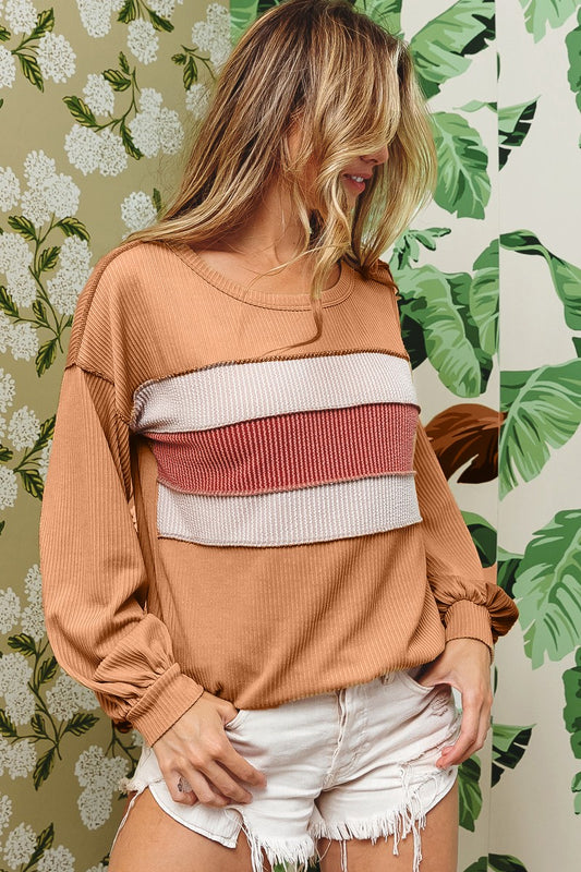 Ribbed Striped Print Colorblock