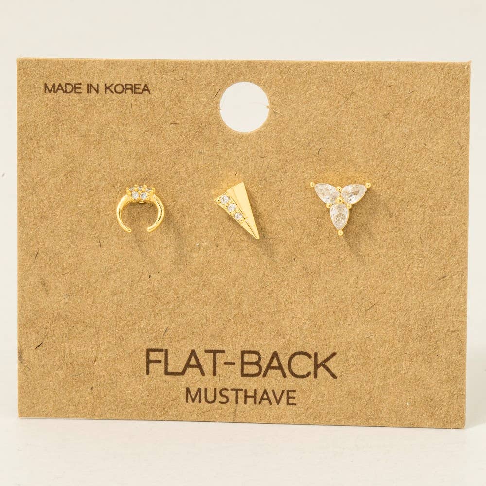 3-Piece Mixed Flat Back Studs in Gold