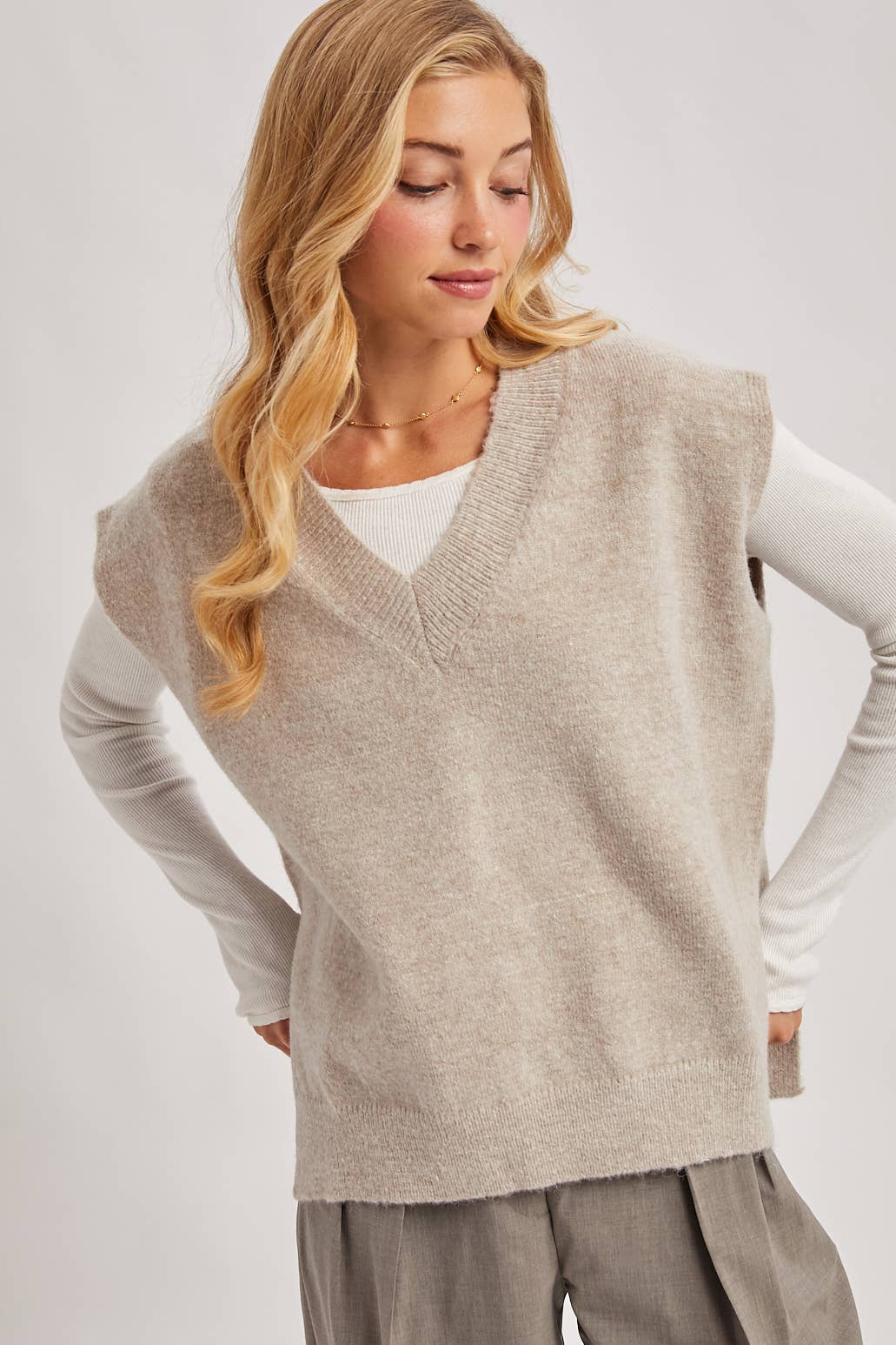 Oversized Knit Vest in Oatmeal
