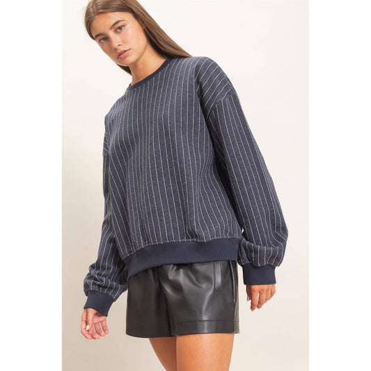 Pinstripe Sweatshirt in Navy