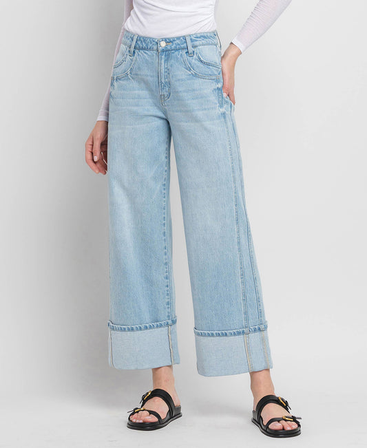 Super High Rise Cuffed Wide Denim